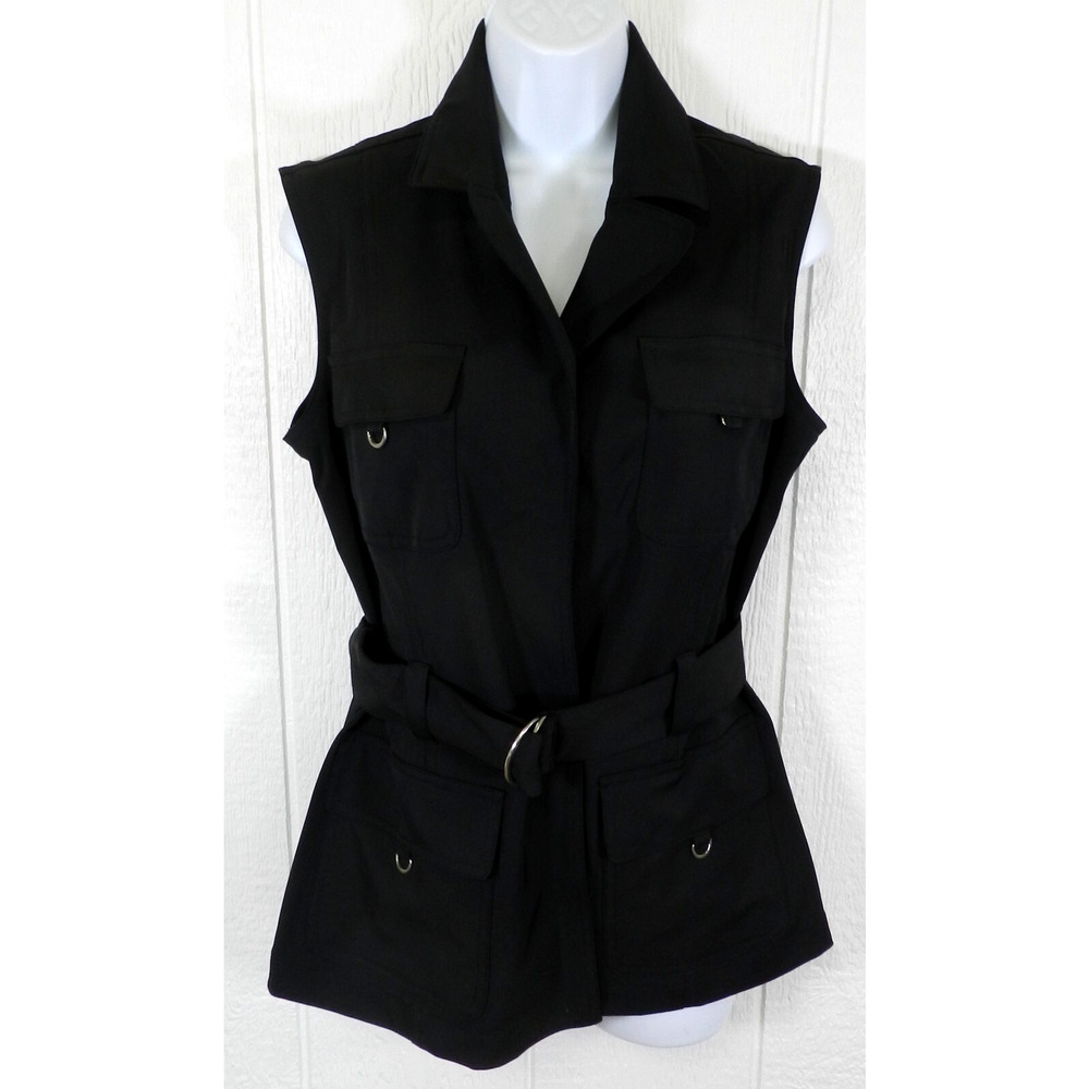 JM Reed Safari Cargo Utility Vest Jacket Women's MEDIUM Black Stretch NEW (nn54)